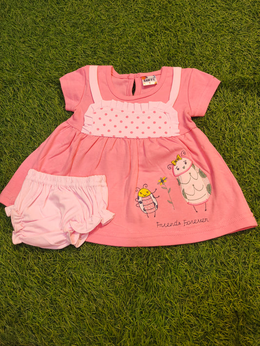 Pink Baby Girl Dress Set with Embroidered Details and Bloomers