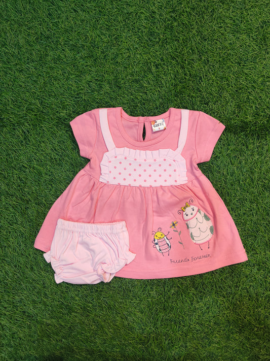 Pink Baby Girl Dress Set with Embroidered Details and Bloomers